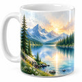 Keramiktasse mit Berg- und Seelandschaftsmotiv, 350ml