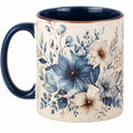 Keramiktasse mit Blumenmuster, Blau und Beige, 350ml