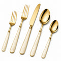 5-teiliges Besteckset Gold mit Perlmuttgriff