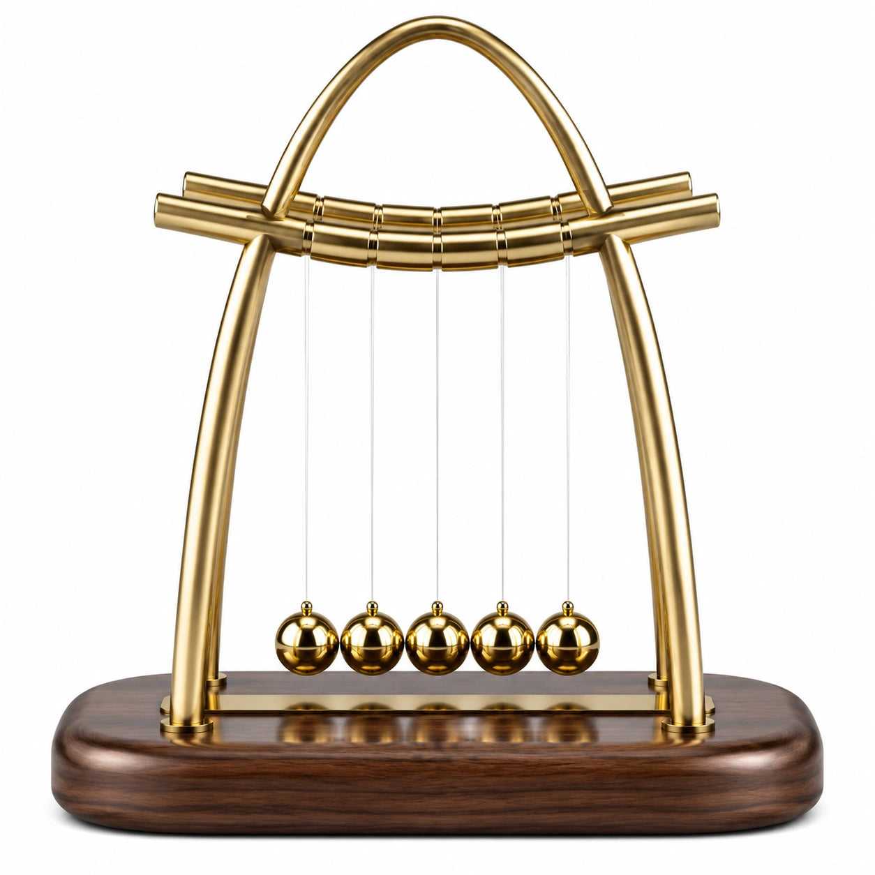 Goldenes Newton Pendel mit Holzbasis