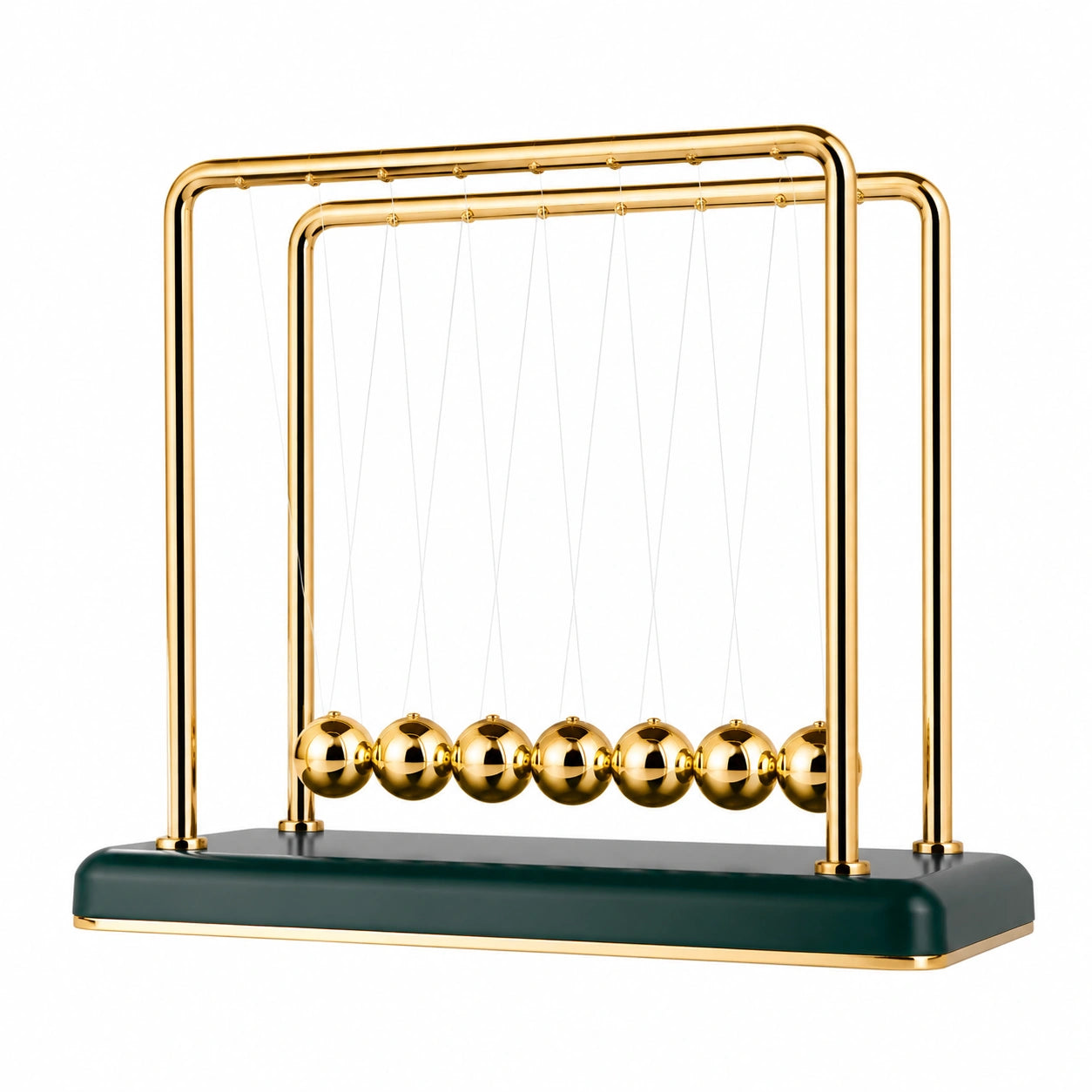 Newton Pendel mit Goldrahmen und grüner Basis
