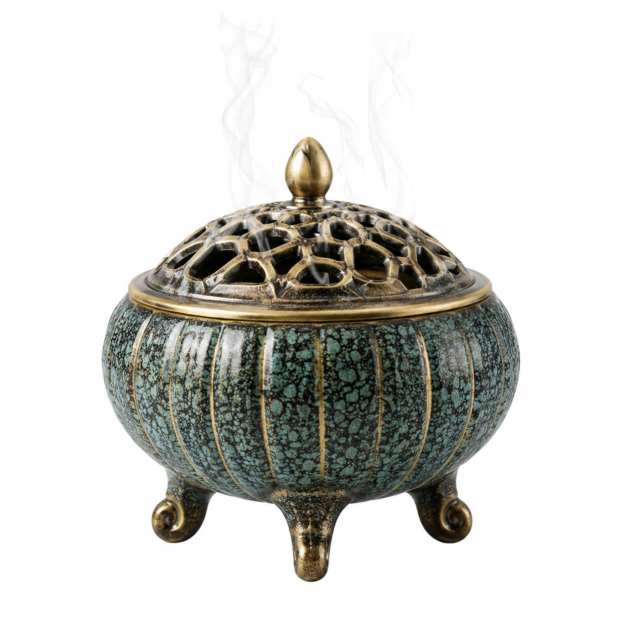 Orientalisches Antikdesign Räuchergefäß aus Keramik - Grün/Gold