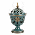 Orientalisches grünes Keramik-Räuchergefäß mit Deckel