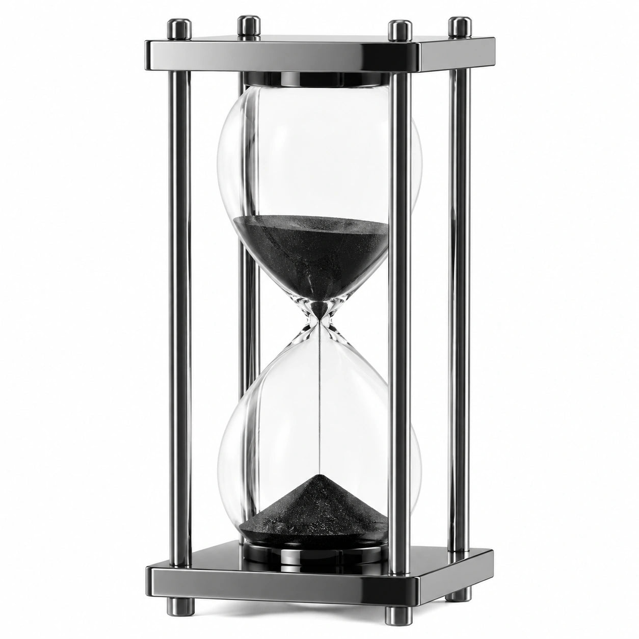 Luxuriöse Sanduhr mit Schwarzem Sand, Edelstahlrahmen, 60 Minuten