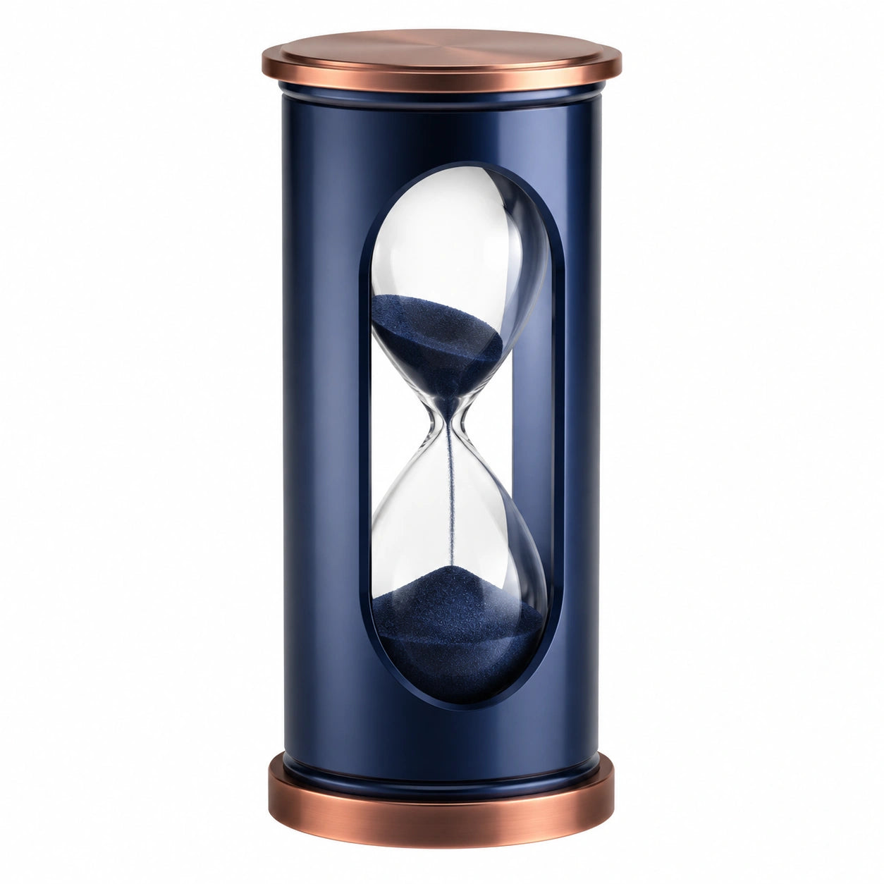 Moderne Sanduhr Blau mit Kupferakzenten