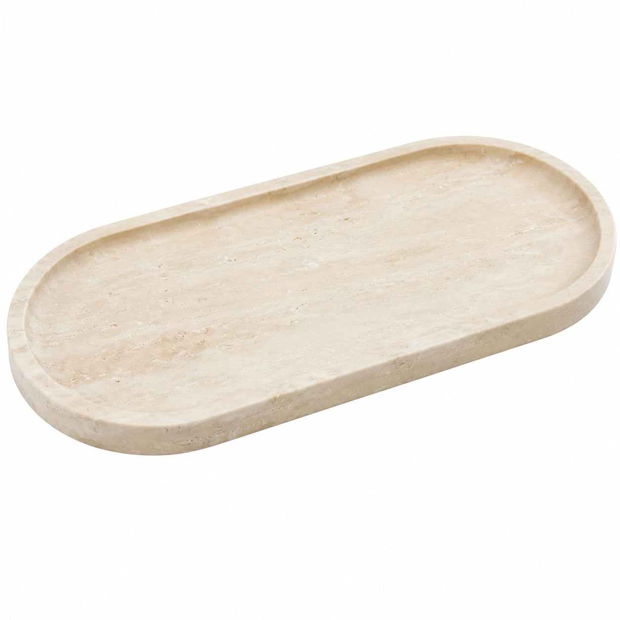 Ovales Tablett aus Travertin in Creme