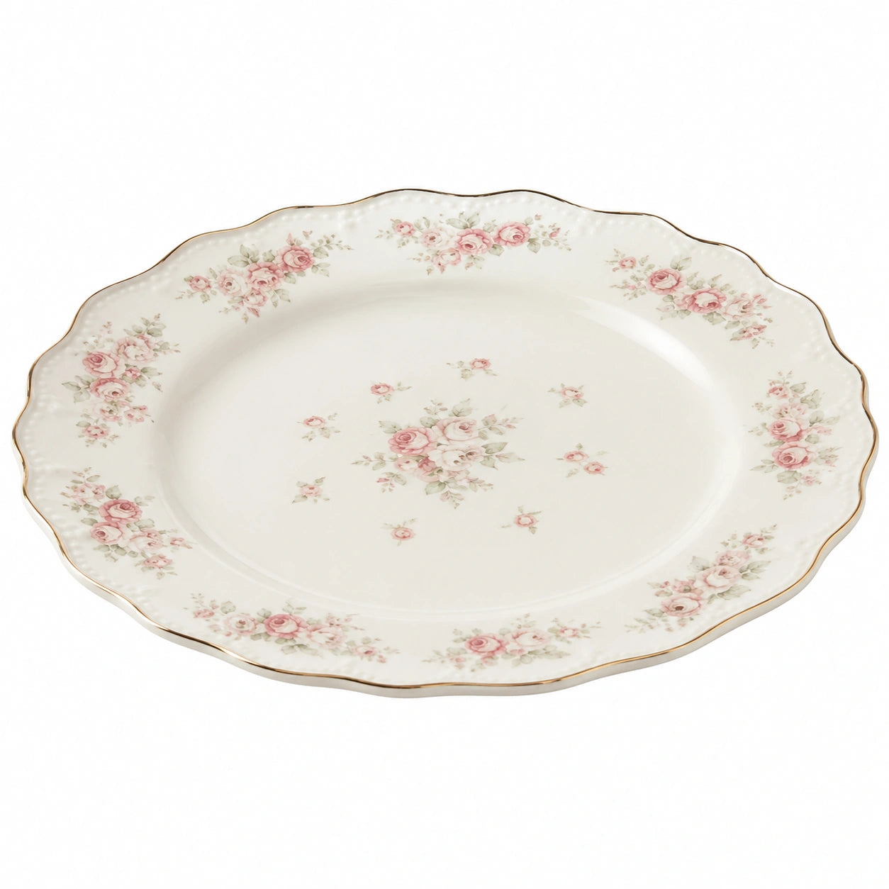 Eleganter Porzellanteller mit Rosendekor 30cm Weiß/Rosa