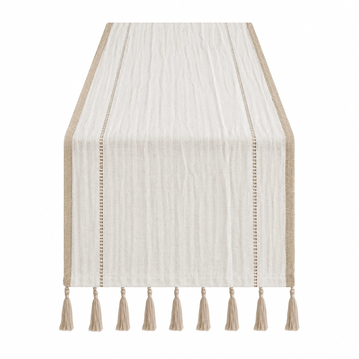 Tischläufer Beige mit Quasten, 180x30 cm